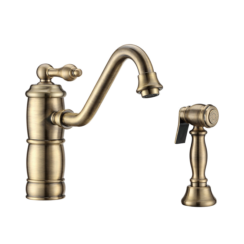 Whitehaus Vintage III Plus single lever faucet with traditional swivel spout and solid brass side spray