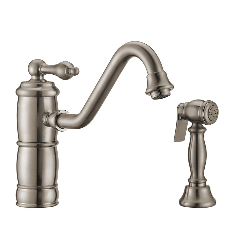 Whitehaus Vintage III Plus single lever faucet with traditional swivel spout and solid brass side spray