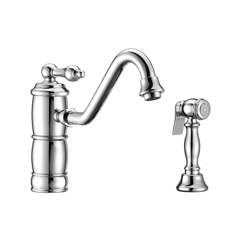 Whitehaus Vintage III Plus single lever faucet with traditional swivel spout and solid brass side spray