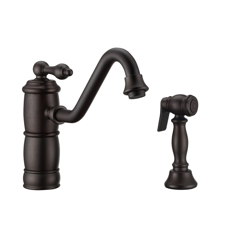 Whitehaus Vintage III Plus single lever faucet with traditional swivel spout and solid brass side spray