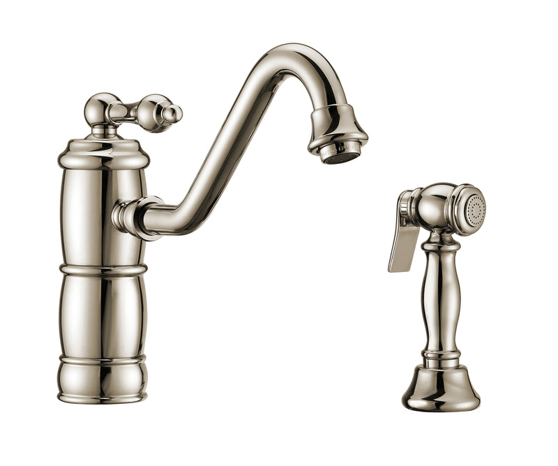 Whitehaus Vintage III Plus single lever faucet with traditional swivel spout and solid brass side spray