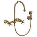 Whitehaus Vintage III Plus Wall Mount Faucet with a  Long Gooseneck Swivel Spout, Cross Handles and Solid Brass Side Spray