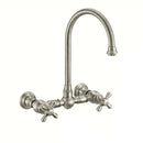 Whitehaus Vintage III Plus Wall Mount Faucet with a  Long Gooseneck Swivel Spout, Cross Handles and Solid Brass Side Spray