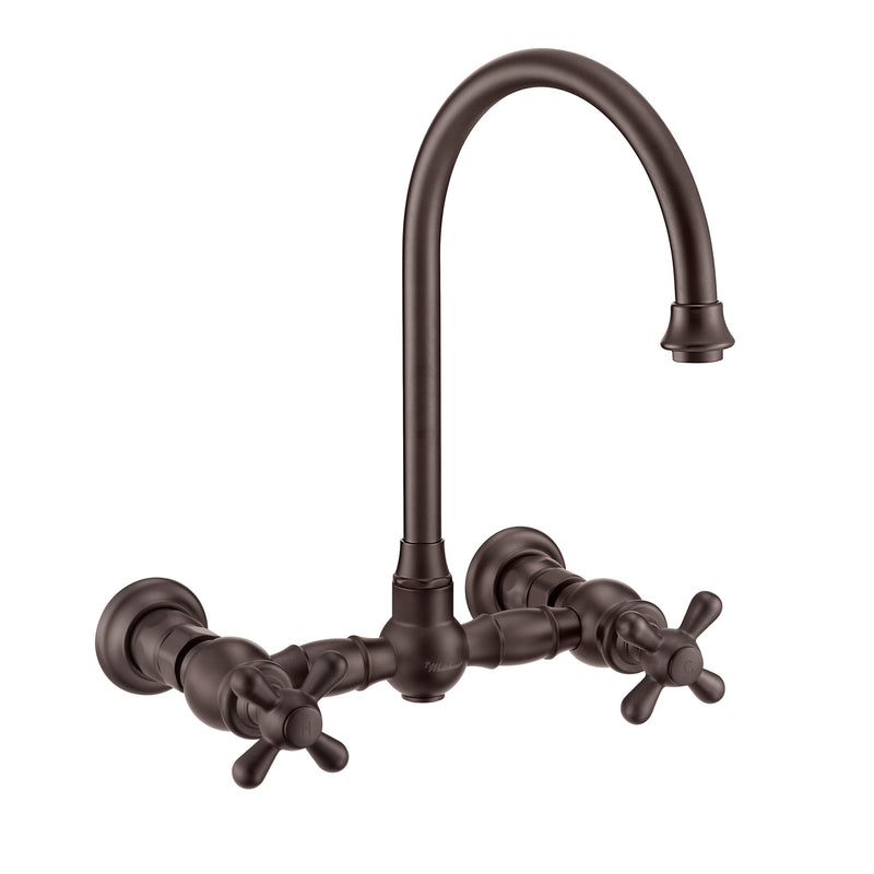 Whitehaus Vintage III Plus Wall Mount Faucet with a  Long Gooseneck Swivel Spout, Cross Handles and Solid Brass Side Spray