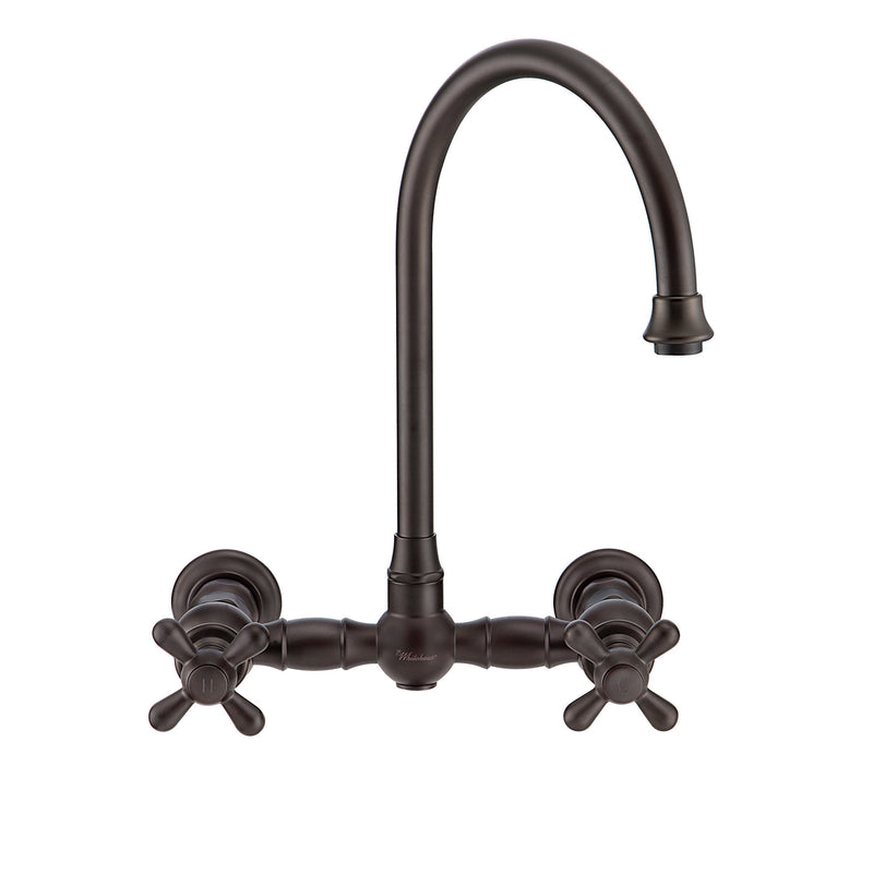 Whitehaus Vintage III Plus Wall Mount Faucet with a  Long Gooseneck Swivel Spout, Cross Handles and Solid Brass Side Spray