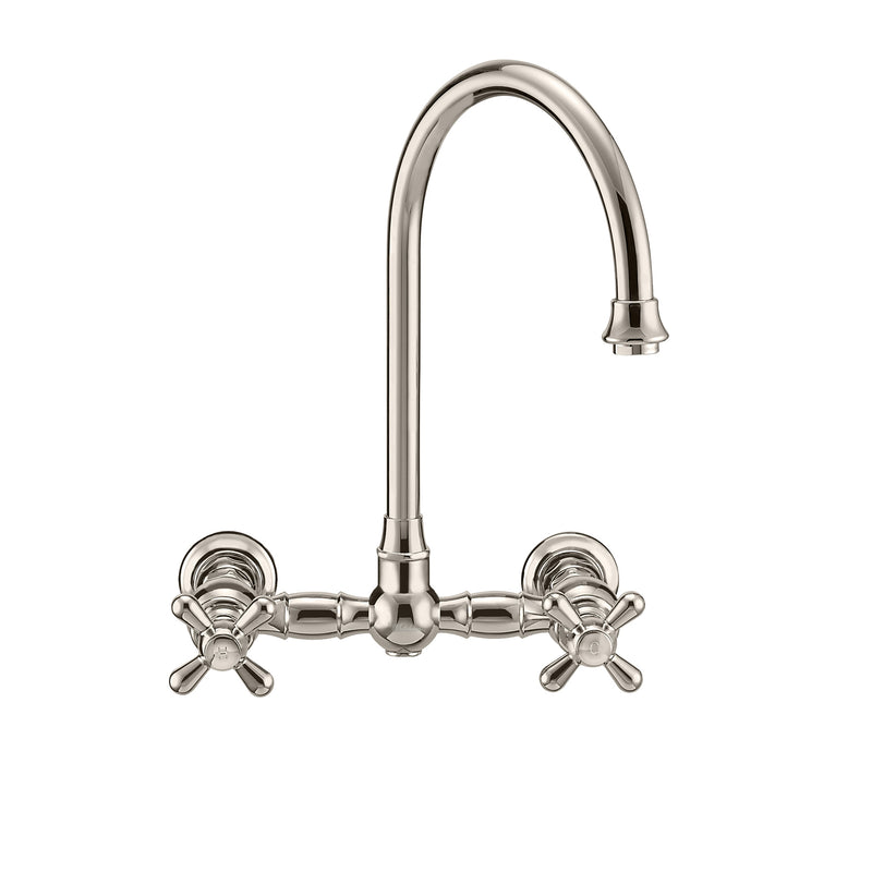 Whitehaus Vintage III Plus Wall Mount Faucet with a  Long Gooseneck Swivel Spout, Cross Handles and Solid Brass Side Spray