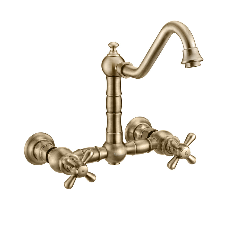 Whitehaus Vintage III Plus Wall Mount Faucet with a  Long Traditional Swivel Spout, Cross Handles and Solid Brass Side Spray