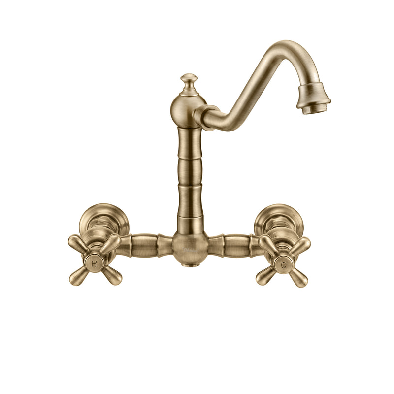 Whitehaus Vintage III Plus Wall Mount Faucet with a  Long Traditional Swivel Spout, Cross Handles and Solid Brass Side Spray