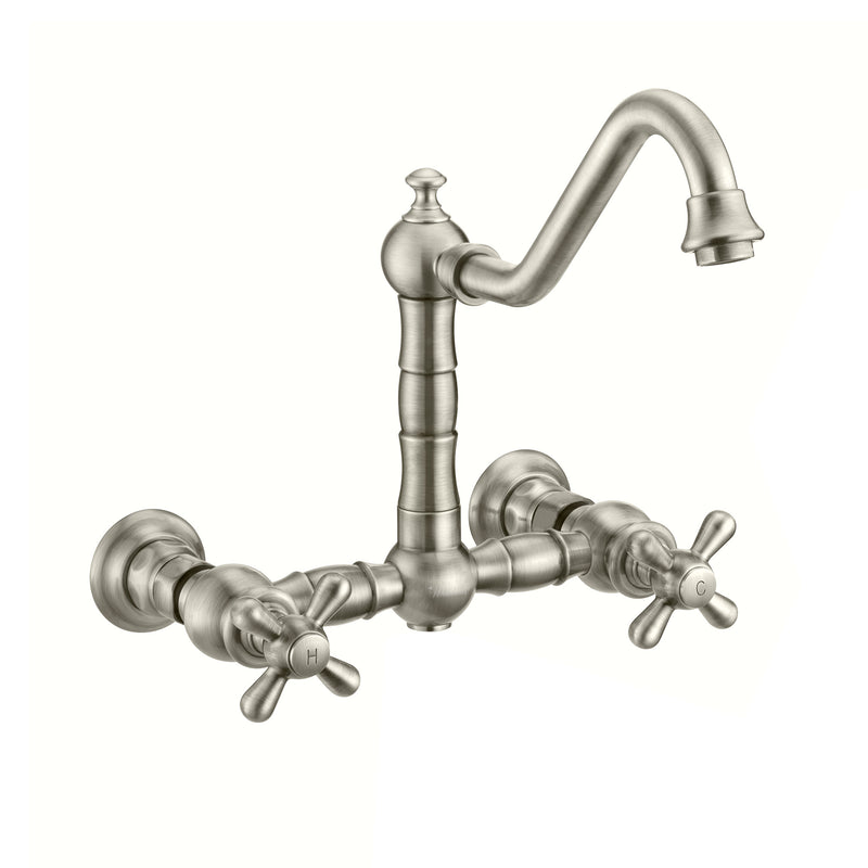 Whitehaus Vintage III Plus Wall Mount Faucet with a  Long Traditional Swivel Spout, Cross Handles and Solid Brass Side Spray