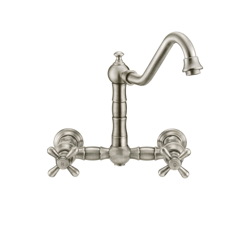 Whitehaus Vintage III Plus Wall Mount Faucet with a  Long Traditional Swivel Spout, Cross Handles and Solid Brass Side Spray