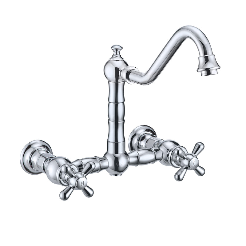 Whitehaus Vintage III Plus Wall Mount Faucet with a  Long Traditional Swivel Spout, Cross Handles and Solid Brass Side Spray