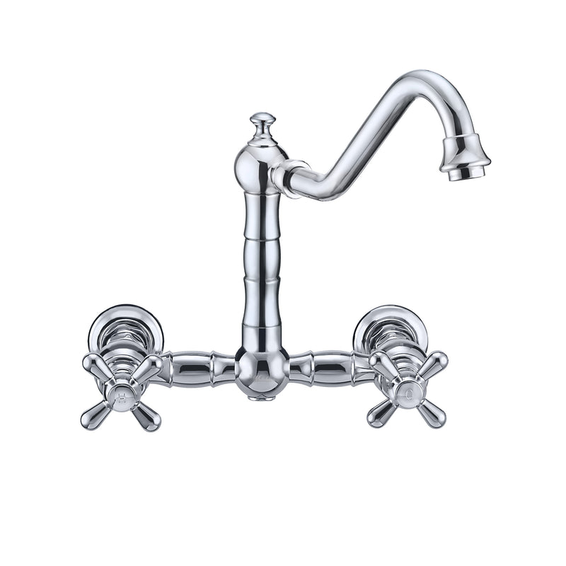 Whitehaus Vintage III Plus Wall Mount Faucet with a  Long Traditional Swivel Spout, Cross Handles and Solid Brass Side Spray