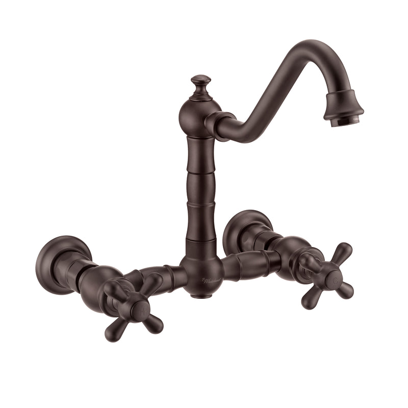 Whitehaus Vintage III Plus Wall Mount Faucet with a  Long Traditional Swivel Spout, Cross Handles and Solid Brass Side Spray