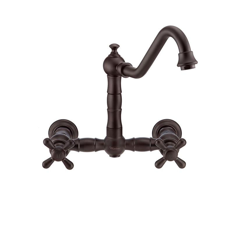 Whitehaus Vintage III Plus Wall Mount Faucet with a  Long Traditional Swivel Spout, Cross Handles and Solid Brass Side Spray