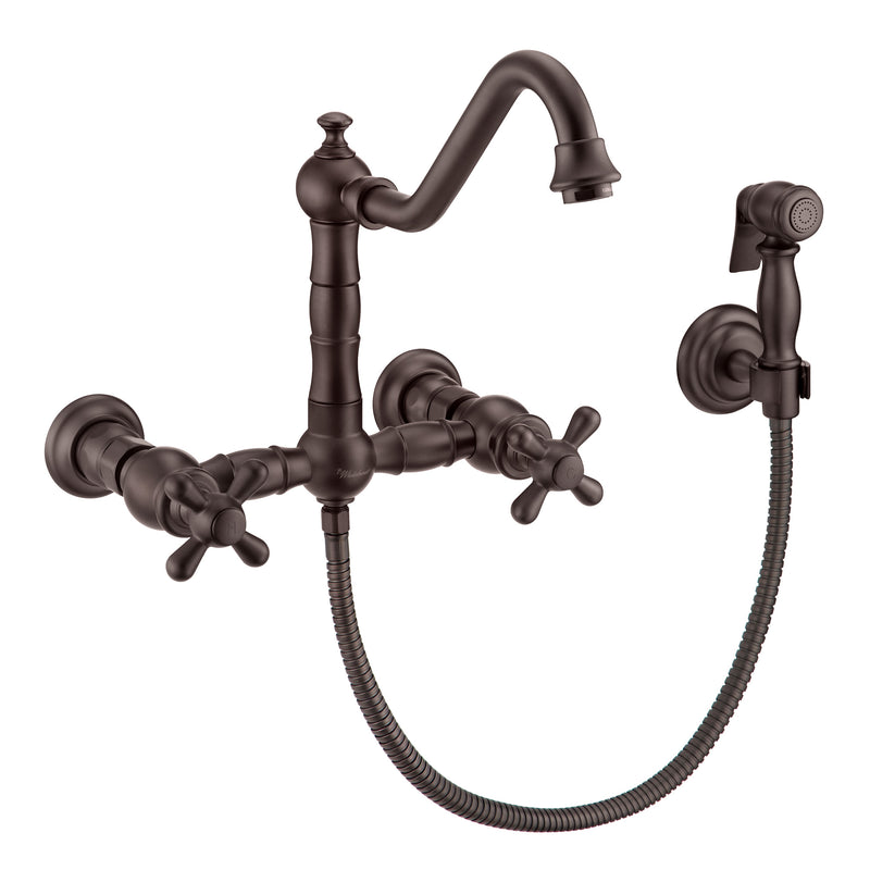 Whitehaus Vintage III Plus Wall Mount Faucet with a  Long Traditional Swivel Spout, Cross Handles and Solid Brass Side Spray