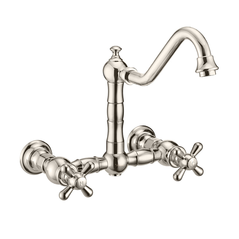 Whitehaus Vintage III Plus Wall Mount Faucet with a  Long Traditional Swivel Spout, Cross Handles and Solid Brass Side Spray