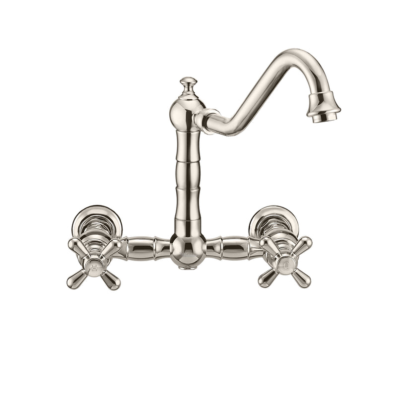 Whitehaus Vintage III Plus Wall Mount Faucet with a  Long Traditional Swivel Spout, Cross Handles and Solid Brass Side Spray