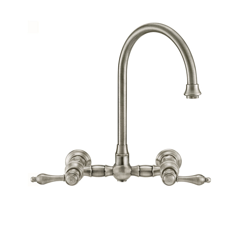 Whitehaus Vintage III Plus Wall Mount Faucet with a  Long Gooseneck Swivel Spout, Lever Handles and Solid Brass Side Spray