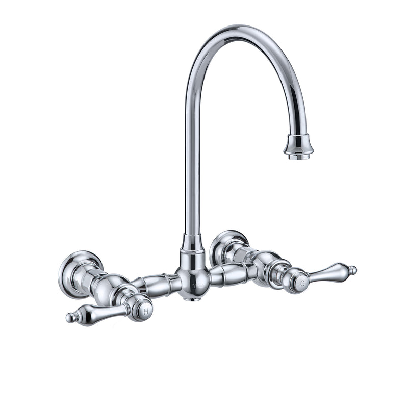 Whitehaus Vintage III Plus Wall Mount Faucet with a  Long Gooseneck Swivel Spout, Lever Handles and Solid Brass Side Spray