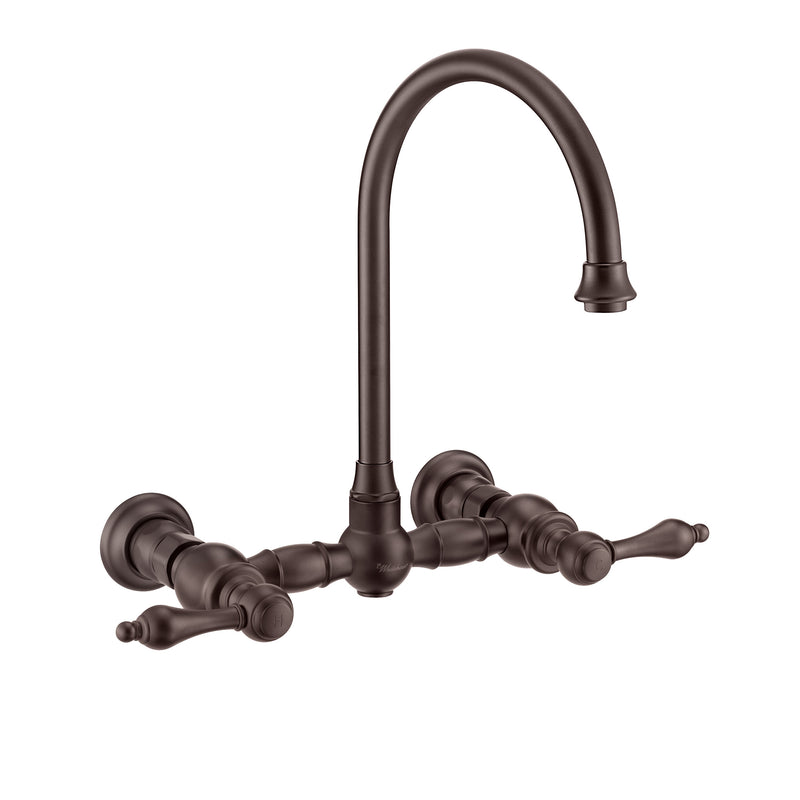 Whitehaus Vintage III Plus Wall Mount Faucet with a  Long Gooseneck Swivel Spout, Lever Handles and Solid Brass Side Spray