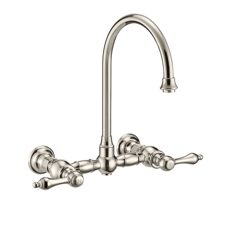 Whitehaus Vintage III Plus Wall Mount Faucet with a  Long Gooseneck Swivel Spout, Lever Handles and Solid Brass Side Spray