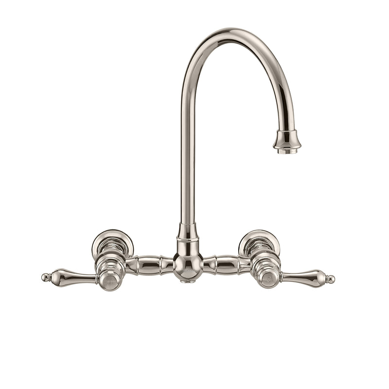 Whitehaus Vintage III Plus Wall Mount Faucet with a  Long Gooseneck Swivel Spout, Lever Handles and Solid Brass Side Spray