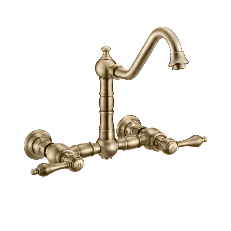 Whitehaus Vintage III Plus Wall Mount Faucet with a  Long Traditional Swivel Spout, Lever Handles and Solid Brass Side Spray