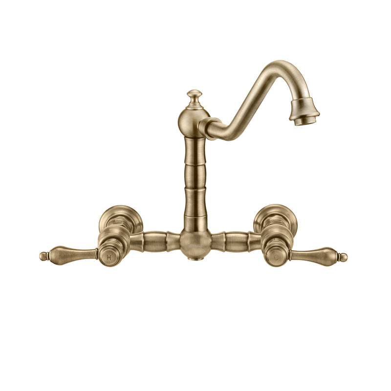 Whitehaus Vintage III Plus Wall Mount Faucet with a  Long Traditional Swivel Spout, Lever Handles and Solid Brass Side Spray