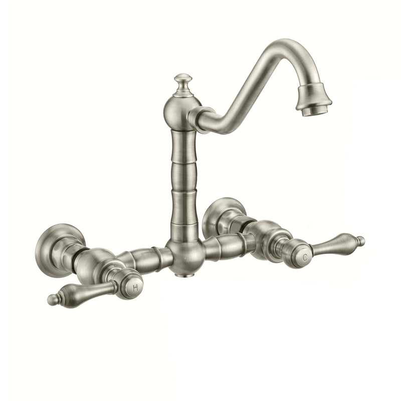 Whitehaus Vintage III Plus Wall Mount Faucet with a  Long Traditional Swivel Spout, Lever Handles and Solid Brass Side Spray