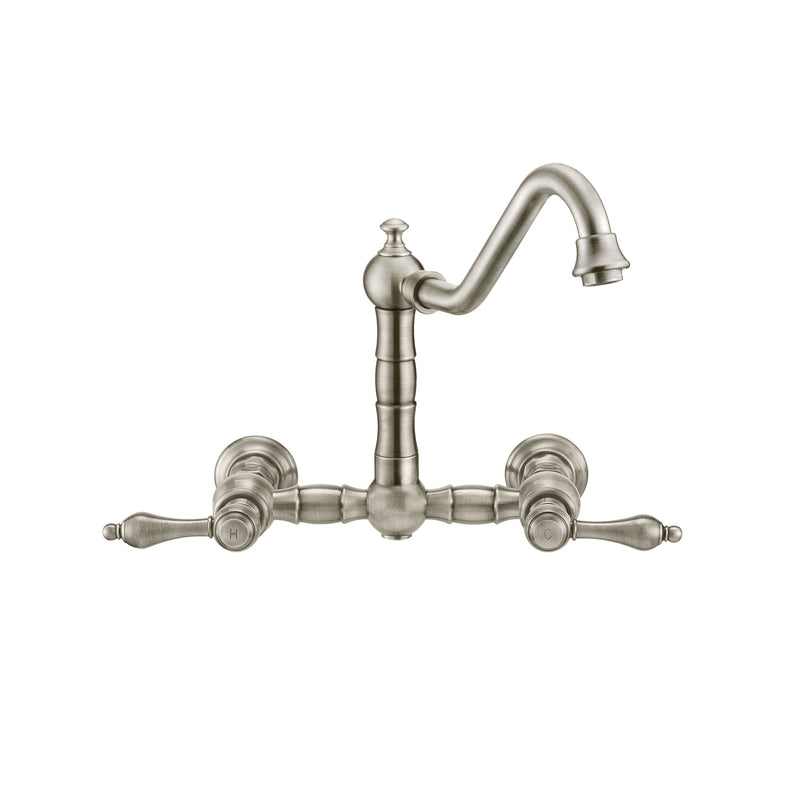 Whitehaus Vintage III Plus Wall Mount Faucet with a  Long Traditional Swivel Spout, Lever Handles and Solid Brass Side Spray