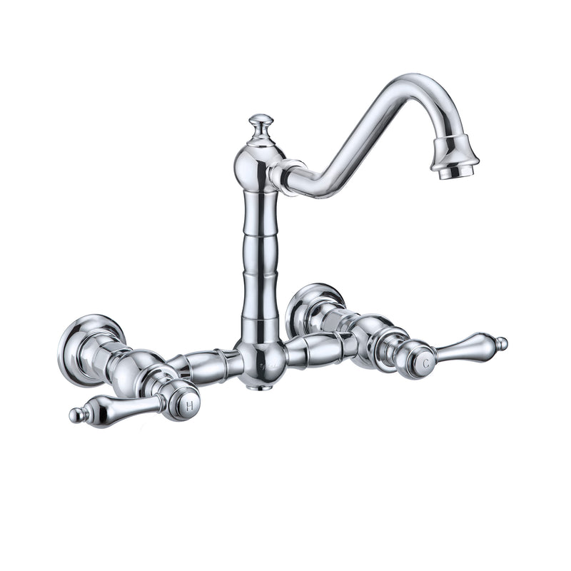 Whitehaus Vintage III Plus Wall Mount Faucet with a  Long Traditional Swivel Spout, Lever Handles and Solid Brass Side Spray