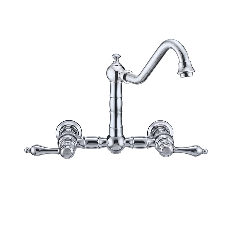 Whitehaus Vintage III Plus Wall Mount Faucet with a  Long Traditional Swivel Spout, Lever Handles and Solid Brass Side Spray