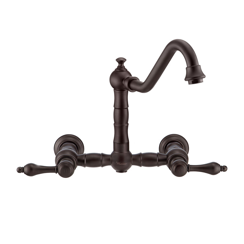 Whitehaus Vintage III Plus Wall Mount Faucet with a  Long Traditional Swivel Spout, Lever Handles and Solid Brass Side Spray