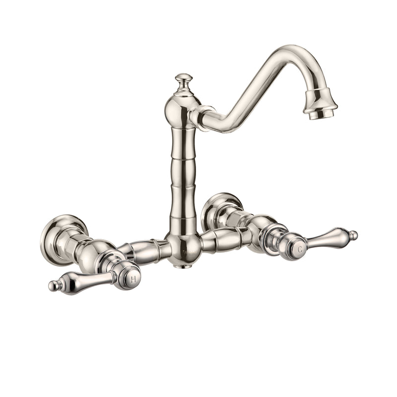 Whitehaus Vintage III Plus Wall Mount Faucet with a  Long Traditional Swivel Spout, Lever Handles and Solid Brass Side Spray