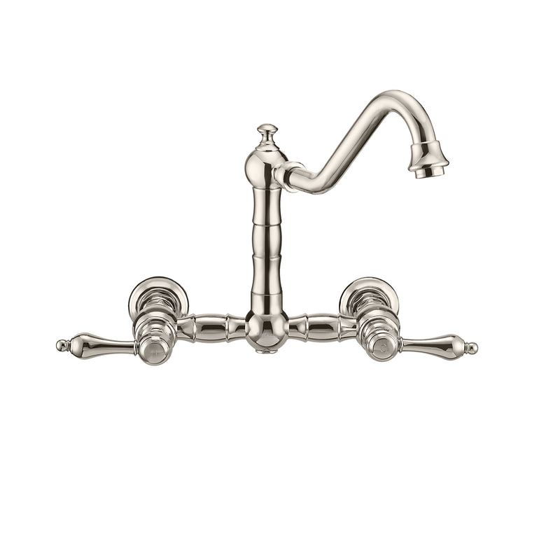 Whitehaus Vintage III Plus Wall Mount Faucet with a  Long Traditional Swivel Spout, Lever Handles and Solid Brass Side Spray