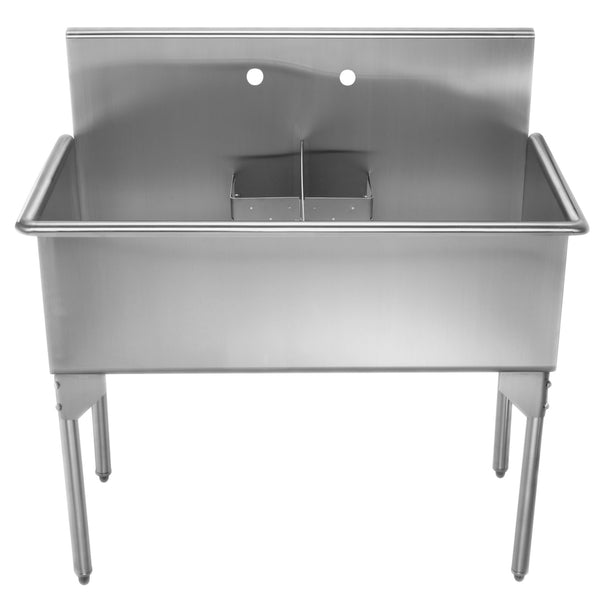 Whitehaus Pearlhaus Brushed Stainless Steel Double Bowl Commerical Freestanding Utility Sink