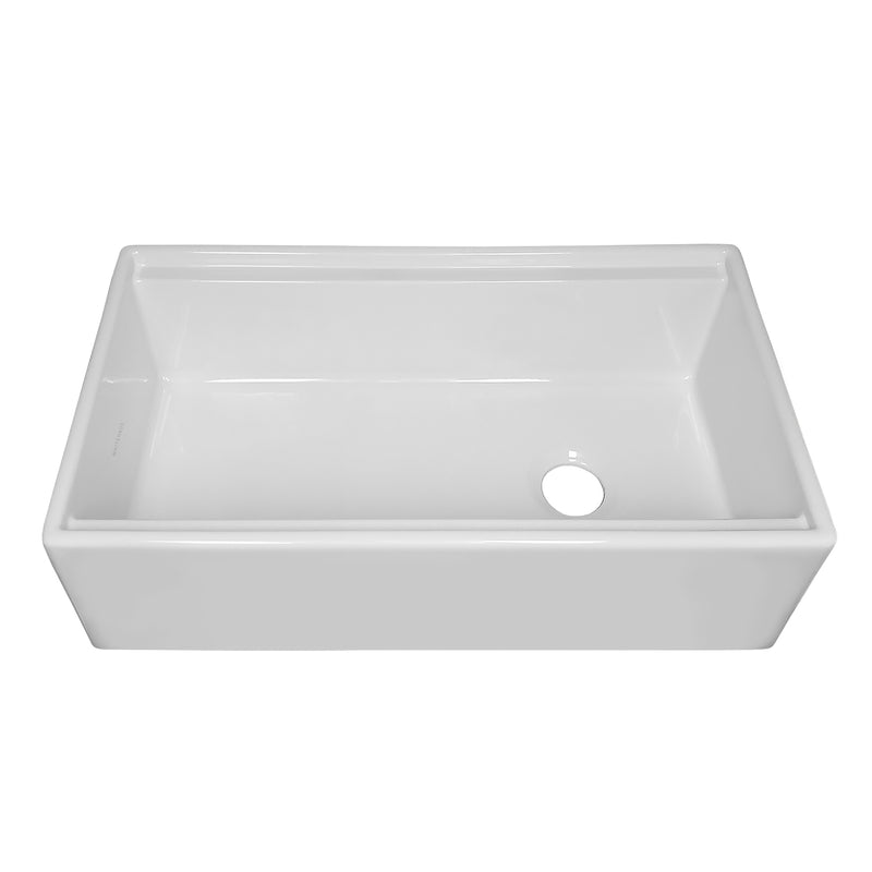 Whitehaus Whitehaus Collection 33" Reversible Single Bowl Fireclay Sink Set with a Smooth Front Apron, Walnut Wood Cutting Board and Stainless Steel Grid