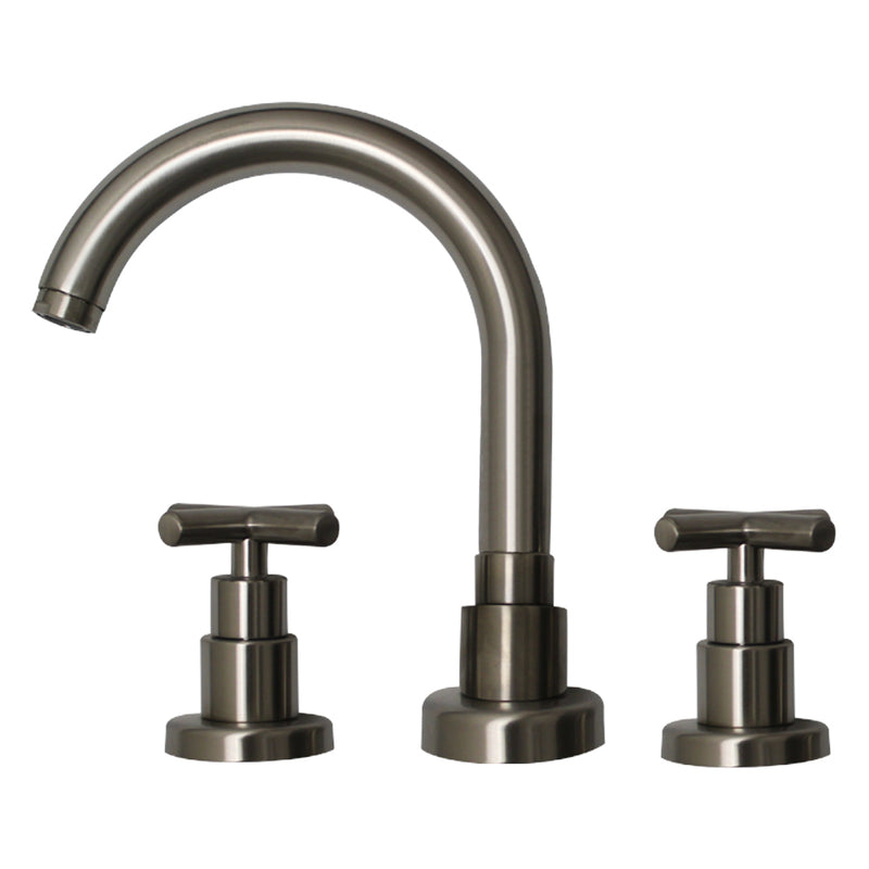 Whitehaus Luxe Widespread Lavatory Faucet with Tubular Swivel Spout, Cross Handles and Pop-up Waste