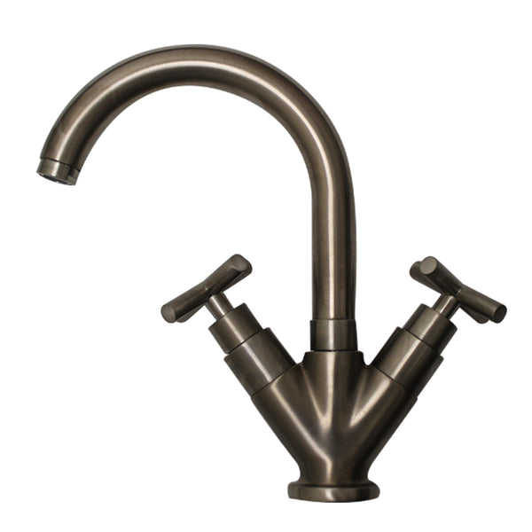 Whitehaus Luxe Single Hole/Dual Handle Lavatory Faucet with Tubular Swivel Spout, Cross Handles and Pop-up Waste