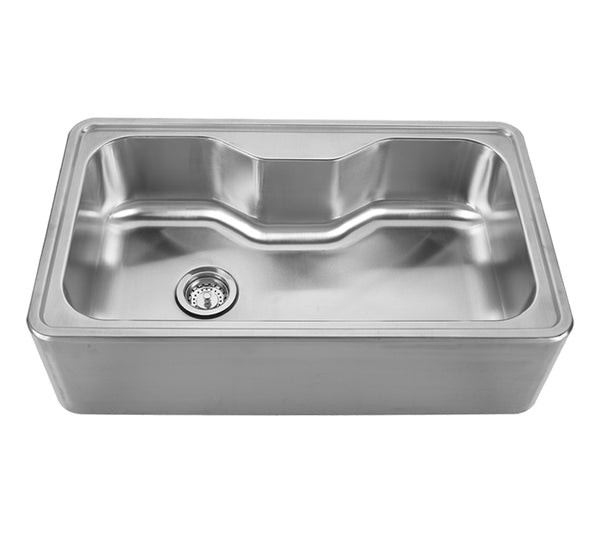 Whitehaus Noah's Collection Brushed Stainless Steel Single Bowl Drop-in Sink with a Seamless Customized Front Apron