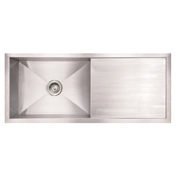 Whitehaus Noah's Collection Brushed Stainless Steel Commercial Single Bowl Reversible Undermount Sink with an Integral Drain Board