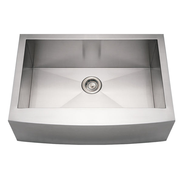 Whitehaus Noah's Collection Brushed Stainless Steel Commercial Single Bowl Sink with an Arched Front Apron