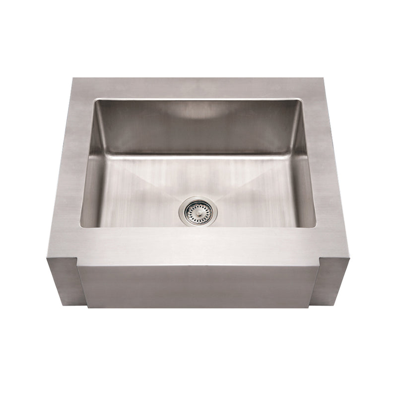 Whitehaus Noah's Collection Brushed Stainless Steel Commercial Single Bowl Sink with a Decorative Notched Front Apron