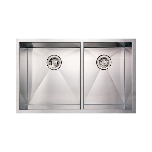 Whitehaus Noah's Collection Brushed Stainless Steel Commercial Double Bowl Undermount Sink