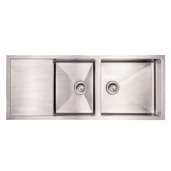 Whitehaus Noah's Collection Brushed Stainless Steel Commercial Double Bowl Reversible Undermount Sink with an Integral Drain Board