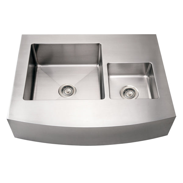 Whitehaus Noah's Collection Brushed Stainless Steel Commercial Double Bowl Sink with an Arched Front Apron