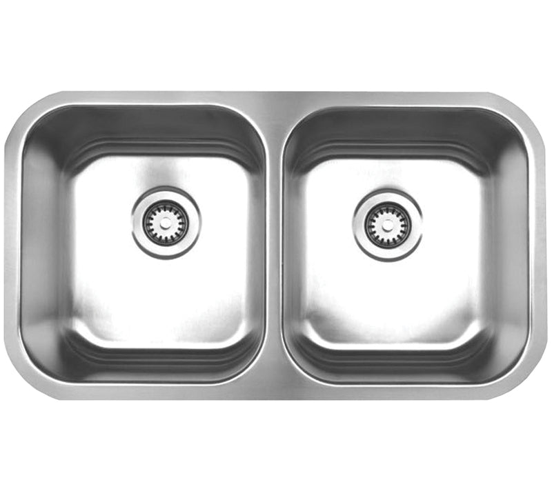 Whitehaus Noah's Collection Brushed Stainless Steel Double Bowl Undermount Sink