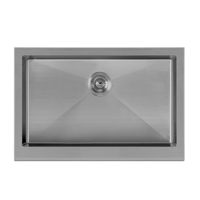 Whitehaus Noah Plus 16 gauge Single Bowl Undermount Sink Set with a seamless customized front Apron