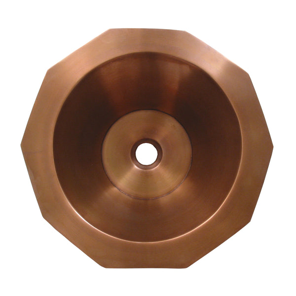 Whitehaus Copperhaus Decagon Shaped Above Mount Copper Bathroom Basin with Smooth Texture and 1 1/2" center drain