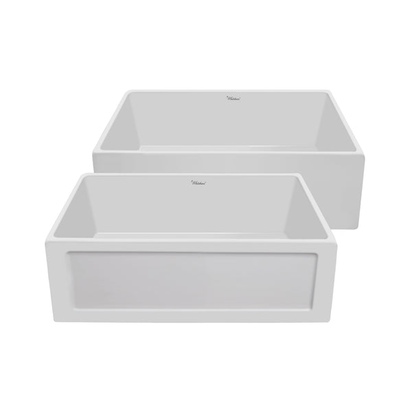 Whitehaus Farmhaus Fireclay Reversible 27" Sink with a Plain Front Apron on One Side and a Concave Front Apron on the Other